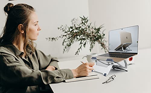 Woman Using Her Laptop on Aluminium Ergosy Laptop Stand for Desk by Urban Kings Store